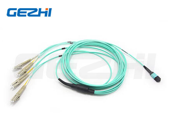 Beli 8F MPO-LC Staggered Harness Cable dengan Telcordia GR-1435-CORE Compliance untuk 40G QSFP+ PLR4 hingga 10G SFP+ LR Optics pembuatan online