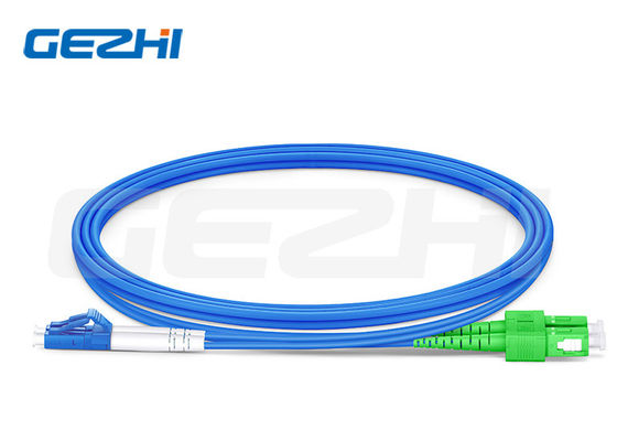 LC UPC ke SC APC Duplex OS2 Single Mode Armored LSZH 3.0mm Fiber Patch Cable untuk penggunaan dalam ruangan