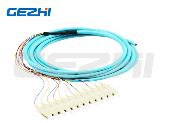 12 Core Fiber Optic Pigtail SC PC Multimode OM3 Distribusi Pigtail Optik 0.9mm untuk Transmisi Data