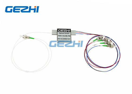 Cahaya Tampak 760nm 1x4 Saklar Serat Optik Konektor FC / APC